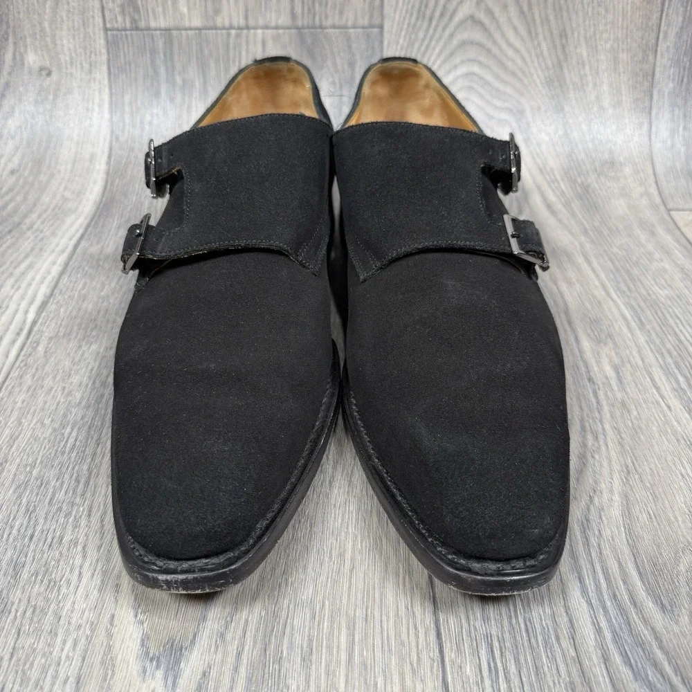 Ugo Vasare Black Suede Double Monk Strap Oxford - Men's Size 11